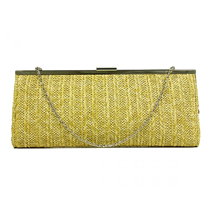 Evening Bag - Braided Straw Like w/ Metal Frame - Beige - BG-92071BEI